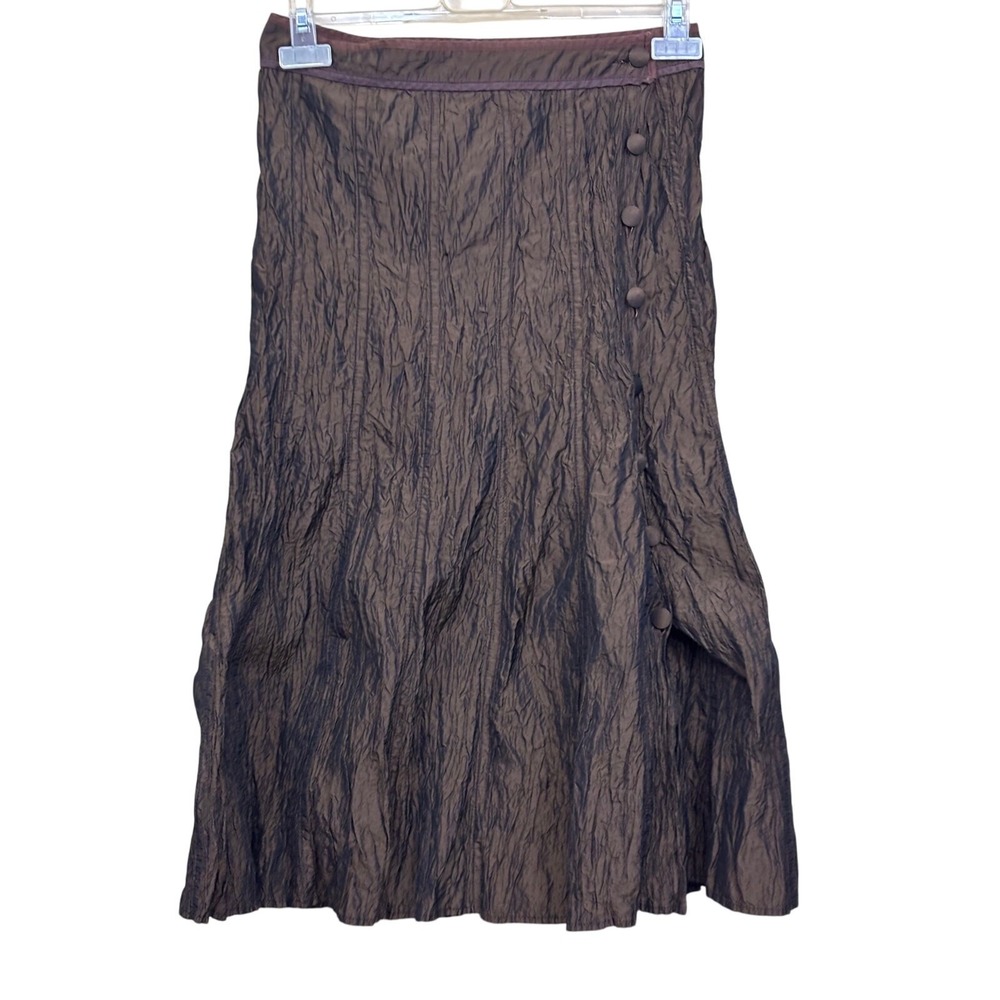 Serena K Paris Bronze Crinkle Metallic Midi Skirt Size 38 Artsy Futuristic Party